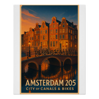 Amsterdam 2025 – Stad van grachten en fietsen Perfect Poster