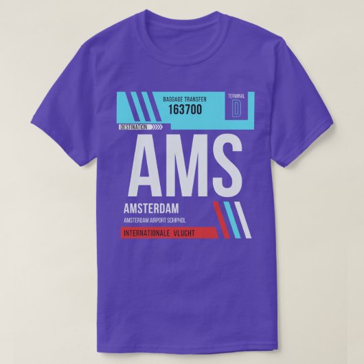 Amsterdam AMS Airport Code Bagage Label 2 T-shirt (Design voorkant)