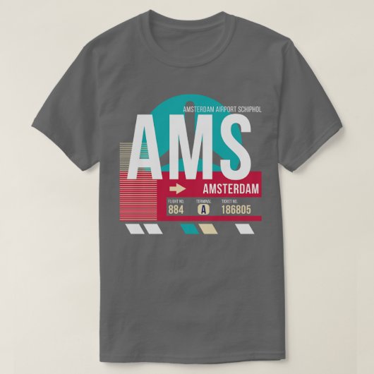 Amsterdam AMS Airport Code Bagage Label 3 T-shirt (Design voorkant)