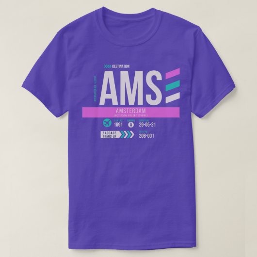 Amsterdam AMS Airport Code Bagage Label T-shirt (Design voorkant)