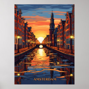 Amsterdam ansichtkaart Holland vintage reis Poster