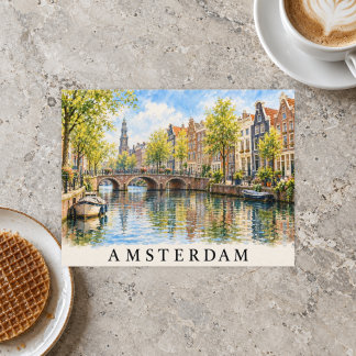Amsterdam Aquarel Grachtenhuizen Reis Briefkaart