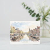 Amsterdam aquarel kunst briefkaart (Staand voorkant)