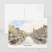 Amsterdam aquarel kunst briefkaart (Voorkant / Achterkant)