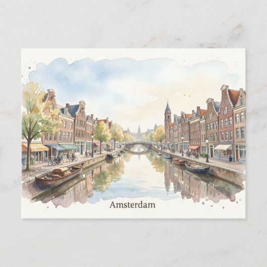 Amsterdam aquarel kunst briefkaart (Voorkant)