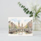 Amsterdam aquarel kunst briefkaart (Staand voorkant)