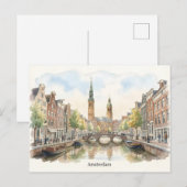 Amsterdam aquarel kunst briefkaart (Voorkant / Achterkant)
