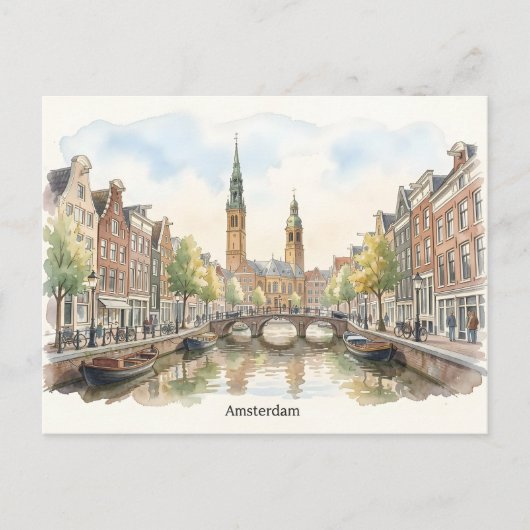 Amsterdam aquarel kunst briefkaart (Voorkant)