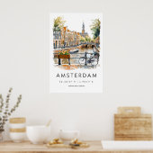 Amsterdam Aquarel Poster Amsterdam Reisprent (Keuken)