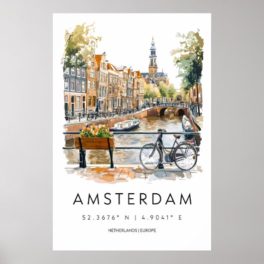 Amsterdam Aquarel Poster Amsterdam Reisprent (Voorkant)