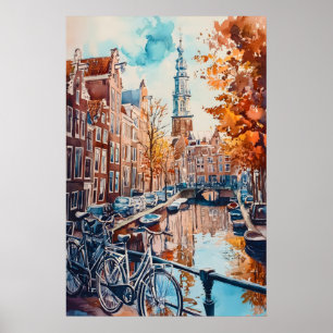 Amsterdam Aquarel Vintage Nationale Ski Poster