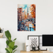 Amsterdam Aquarel Vintage Nationale Ski Poster (Thuiskantoor)