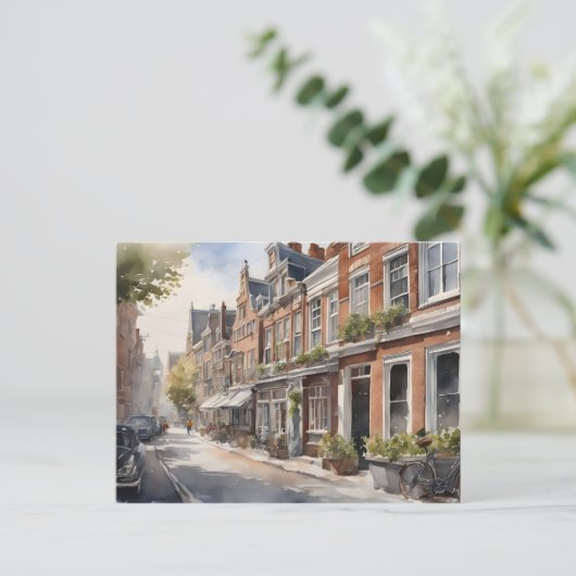 Amsterdam aquarelschildering briefkaart (Staand voorkant)