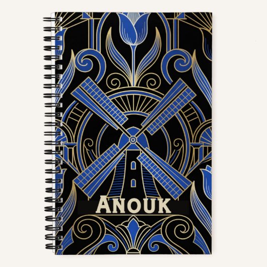 Amsterdam Art Deco | Windmolens Aangepaste Naam Notitieboek (Voorkant)