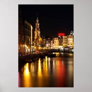 Amsterdam at night in Amsterdam Nederland Poster