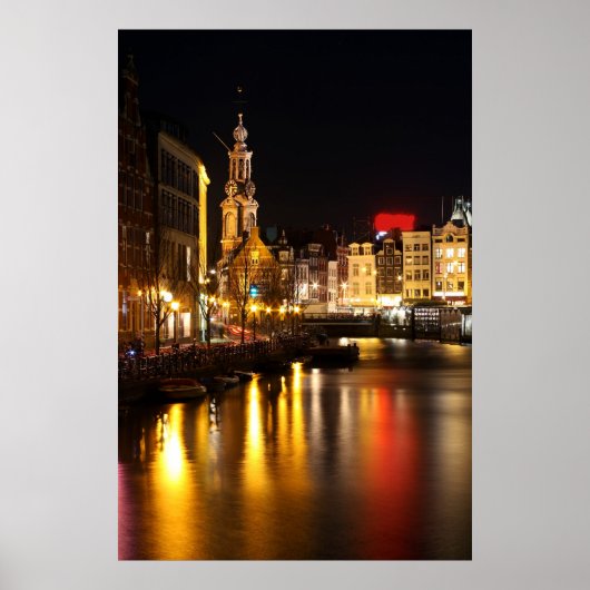 Amsterdam at night in Amsterdam Nederland Poster (Voorkant)
