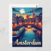 Amsterdam bij nacht briefkaart (Voorkant / Achterkant)