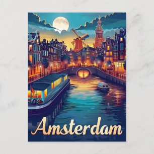 Amsterdam bij nacht briefkaart