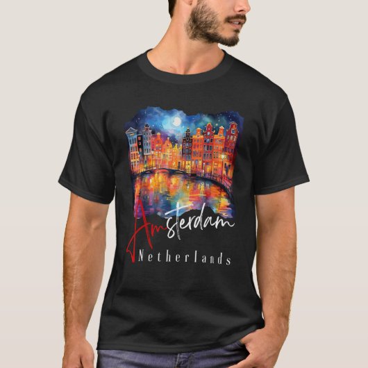 Amsterdam bij nacht schilderen - Nederland - Amste T-shirt (Voorkant)