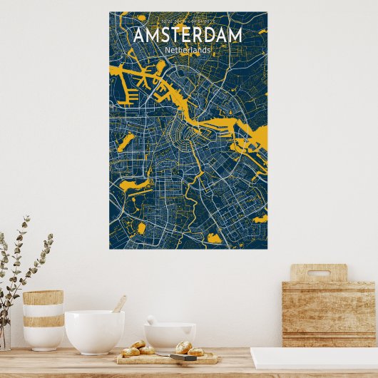 Amsterdam Blue Map Poster, Amsterdam City Blue Map Poster (Keuken)