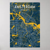 Amsterdam Blue Map Poster, Amsterdam City Blue Map Poster (Voorkant)