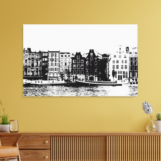Amsterdam bouwt zwart-witte muurkunst canvas afdruk (Insitu (Woonkamer))