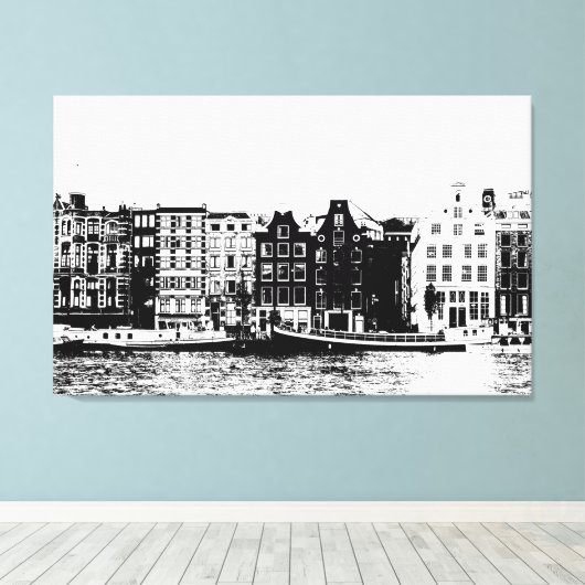 Amsterdam bouwt zwart-witte muurkunst canvas afdruk (Insitu (Houten vloer))