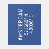 Amsterdam Breedtegraad Lengtegraad Blauw Fleece Deken (Voorkant)