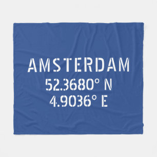 Amsterdam Breedtegraad Lengtegraad Blauw Fleece Deken
