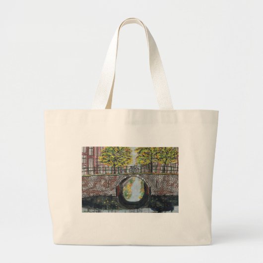 Amsterdam Bridge en Canal Scene in het najaar Grote Tote Bag (Voorkant)