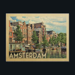 Amsterdam Briefkaart Holland Vintage Travel<br><div class="desc">Het Amsterdam Holland-ontwerp in Vintage Travel-stijl met een kalm Nederlands kanaal.</div>