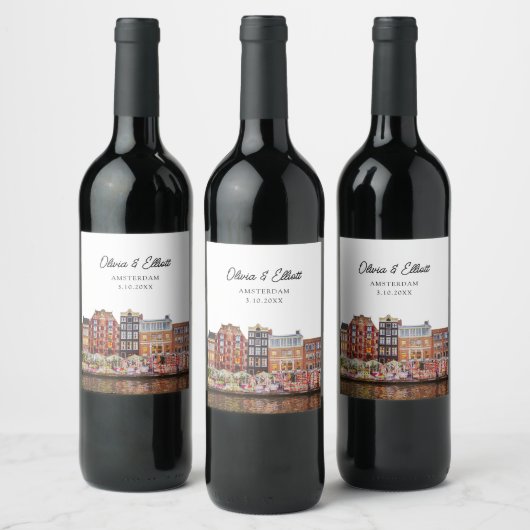 Amsterdam bruiloft gunst gepersonaliseerd wijn etiket (Flessen)