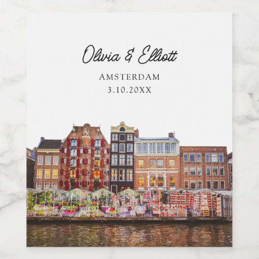 Amsterdam bruiloft gunst gepersonaliseerd wijn etiket (Enkel label)