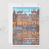Amsterdam Bruiloft Reizen Poster Stijl QR Code Save The Date (Voorkant)