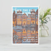Amsterdam Bruiloft Reizen Poster Stijl QR Code Save The Date (Staand voorkant)