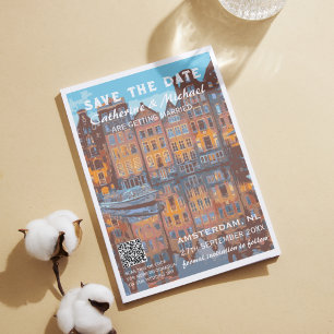 Amsterdam Bruiloft Reizen Poster Stijl QR Code Save The Date