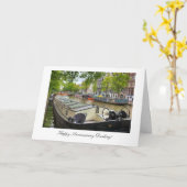 Amsterdam Canal Barge - Happy Anniversay Darling Kaart (Gele Bloem)
