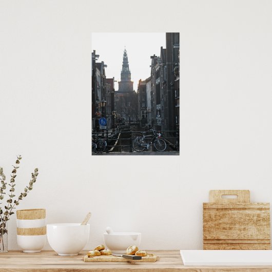 Amsterdam Canal Bike Church Holland Foto Poster (Keuken)