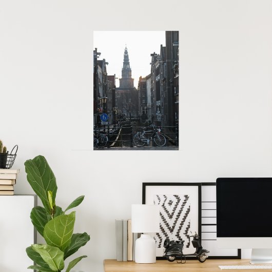 Amsterdam Canal Bike Church Holland Foto Poster (Thuiskantoor)