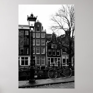 Amsterdam Canal Black and White Photo Poster