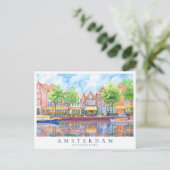 Amsterdam Canal & Boats Waterverf Travel Briefkaart (Staand voorkant)