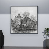 Amsterdam Canal Cityscape – Hand-Drawn Sketch Poster
