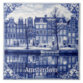 Amsterdam canal Delft Blue style Ceramic Tile Tegeltje (Voorkant)