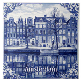 Amsterdam canal Delft Blue style Ceramic Tile Tegeltje