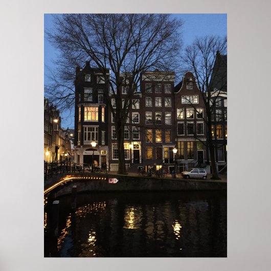 Amsterdam Canal Evening Night Glow Photo Poster (Voorkant)