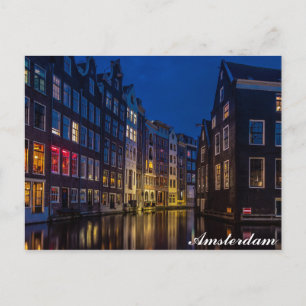 Amsterdam Canal Homes Nachtverlichting Briefkaart