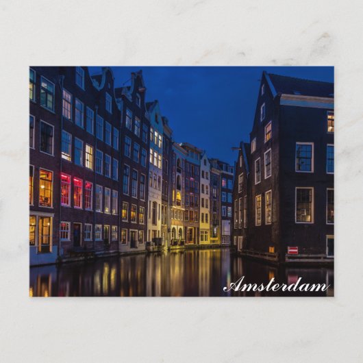 Amsterdam Canal Homes Nachtverlichting Briefkaart (Voorkant)