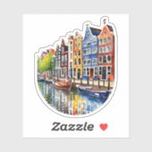 Amsterdam Canal House Waterverf Sticker (Vel)