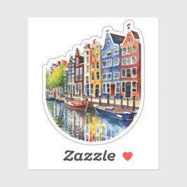 Amsterdam Canal House Waterverf Sticker