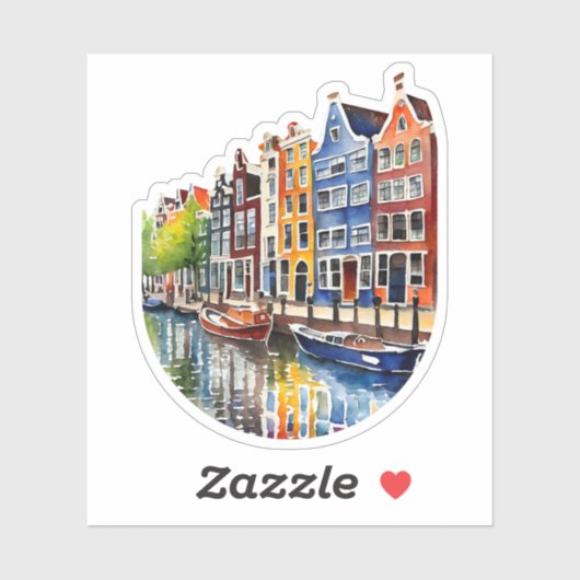 Amsterdam Canal House Waterverf Sticker (Vel)
